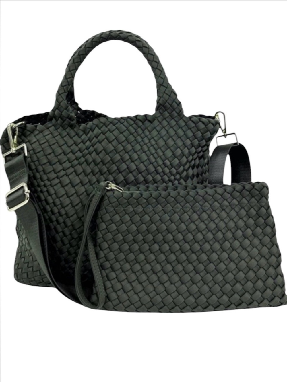 Ahdorned Lily Woven Neoprene Black Tote with Detachable Wristlet Pouch